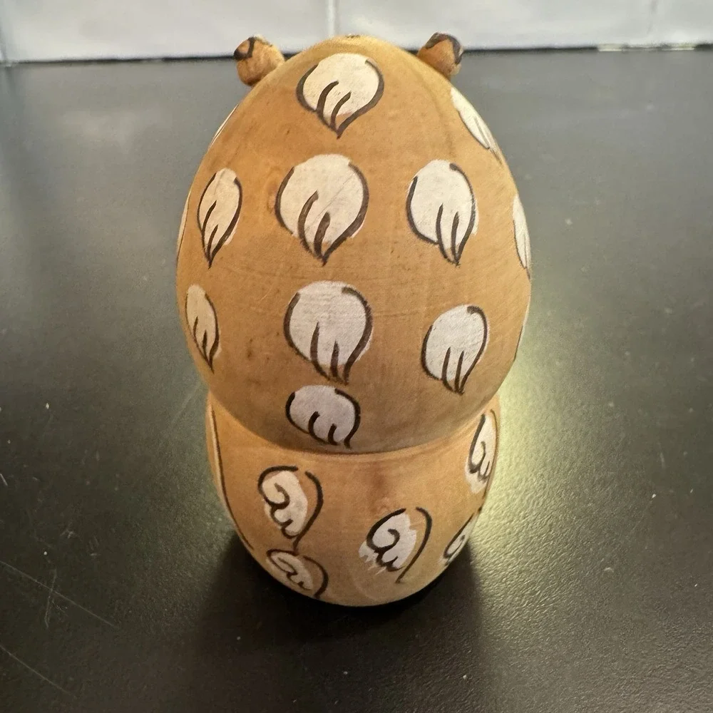 Wooden‎ Owl Trinket Box Figurine Hand Painted Vintage Russian Nesting Doll